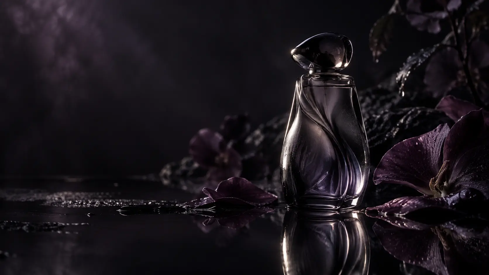 MÉMOIRE smoked-glass perfume bottle in violet shadow